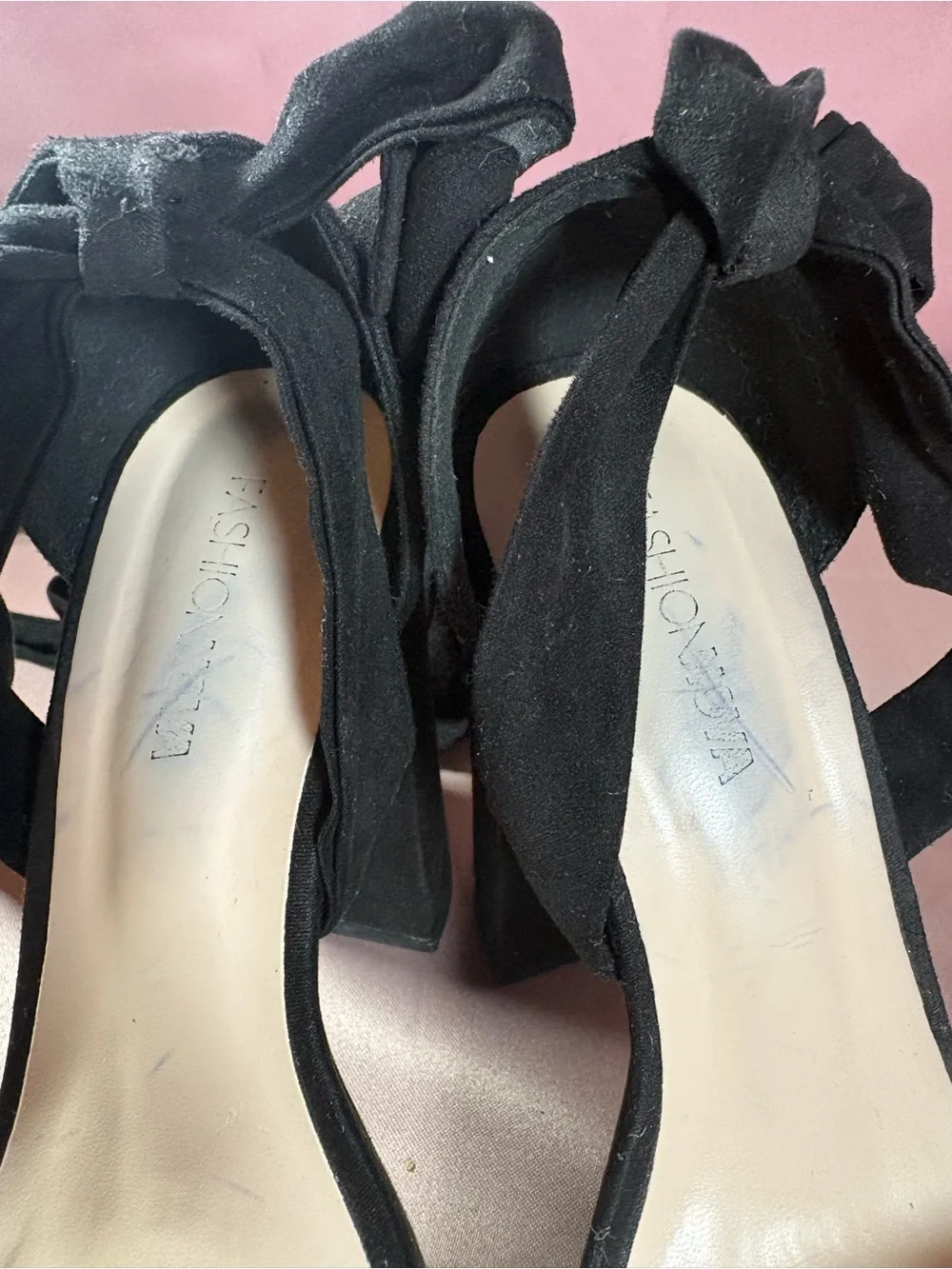 Fashion Nova Black Suede Platform Lace-Up Block Heels